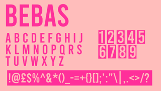 Bright dark pink text displaying the sans serif font Bebas Neue on a light pink background.