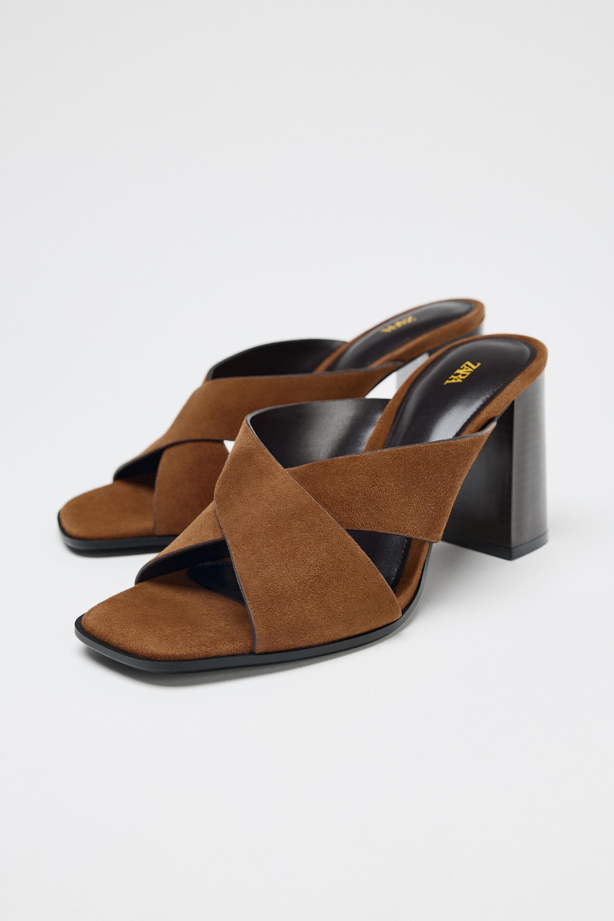 Wide Heeled Split Leather Sandals
