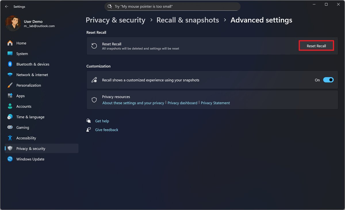 Reset and disable Recall