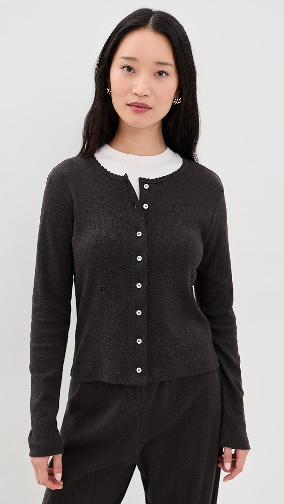 Pointelle Classic Cardigan - Hickory Melange
