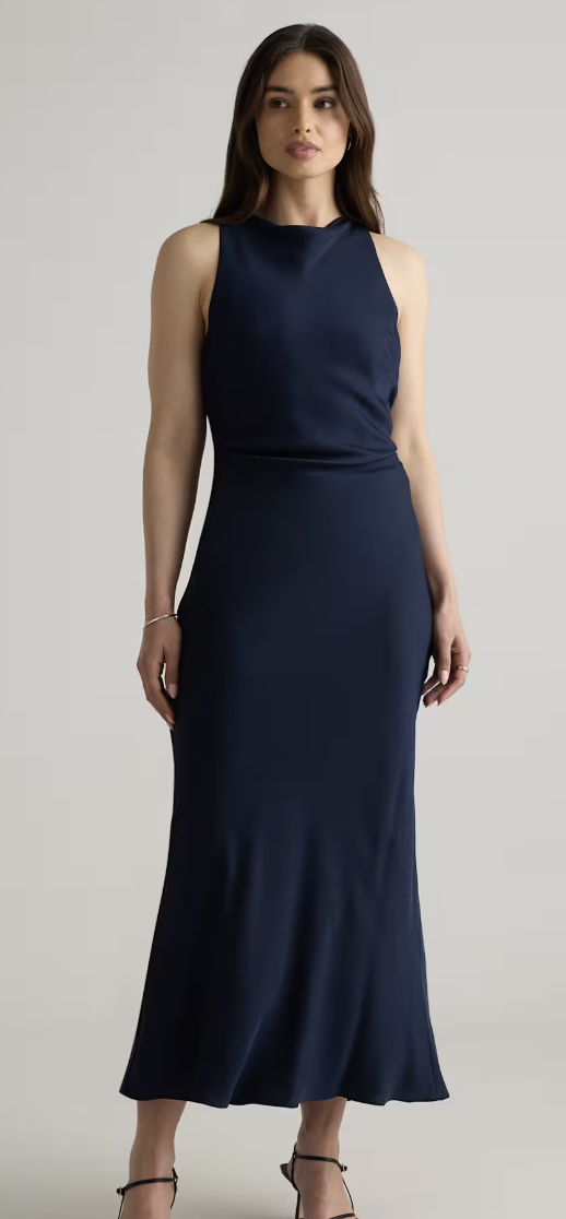 Quince, Washable Stretch Silk High Neck Midi Dress