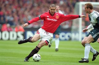 Eric Cantona in action against Liverpool in the 1996 FA Cup final.