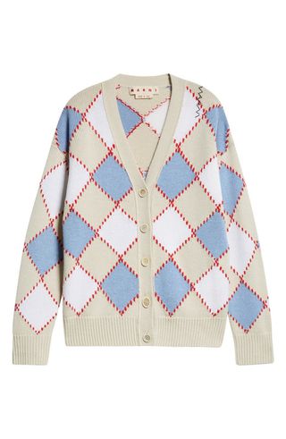 Argyle Intarsia Cotton Cardigan