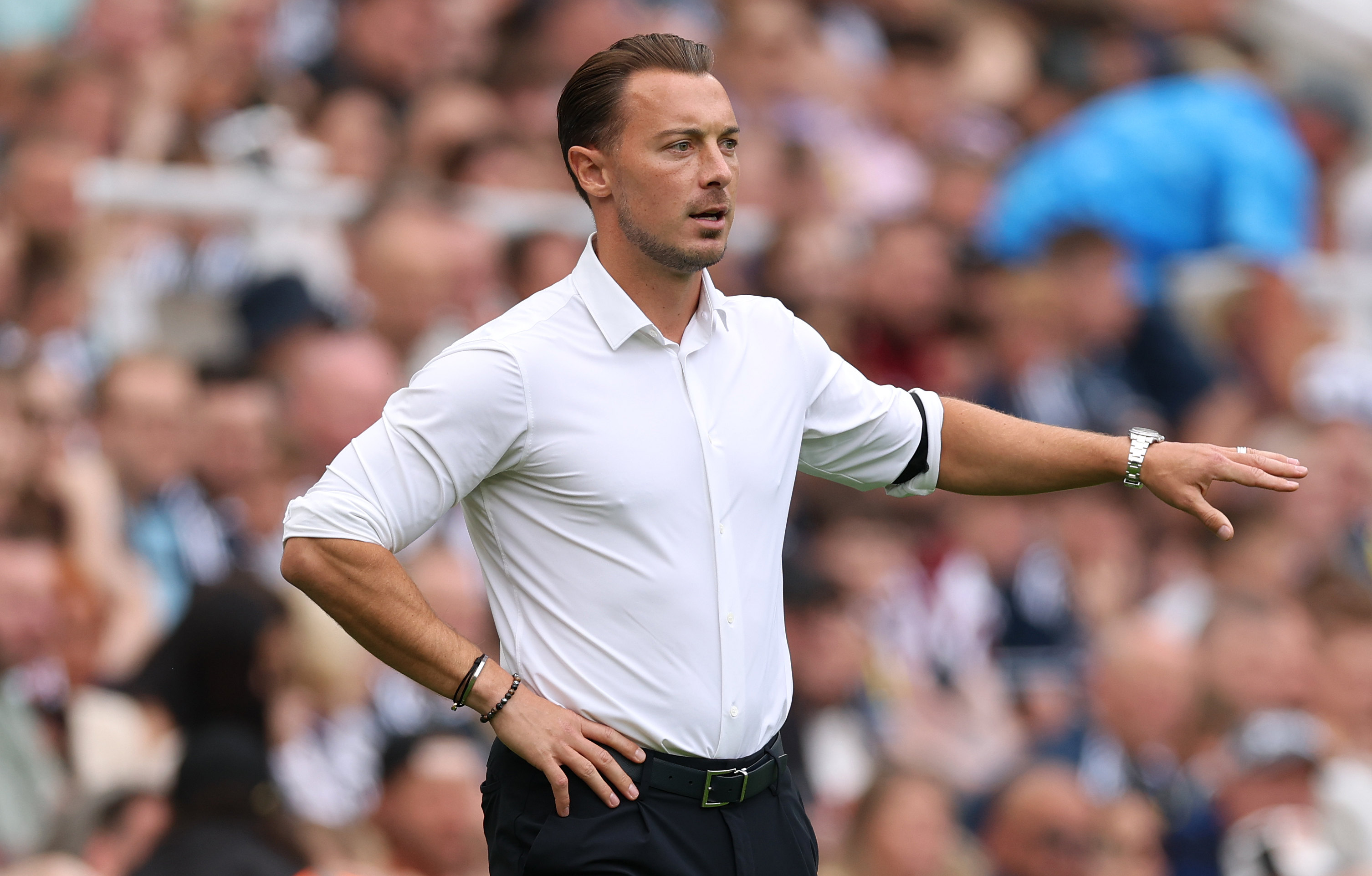 Matthias Jaissle, Manager of Newcastle United reacts on the touchline