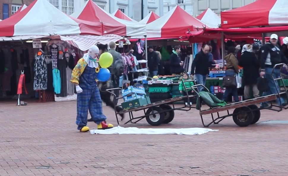 This screenshot from a YouTube video shows the so-called &quot;Local Clown,&quot; who has similarities to the Northampton Clown