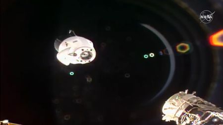 A SpaceX CRS-21 Cargo Dragon spacecraft makes the first automated undocking of a U.S. supply ship from the International Space Station on Jan. 12, 2020. 