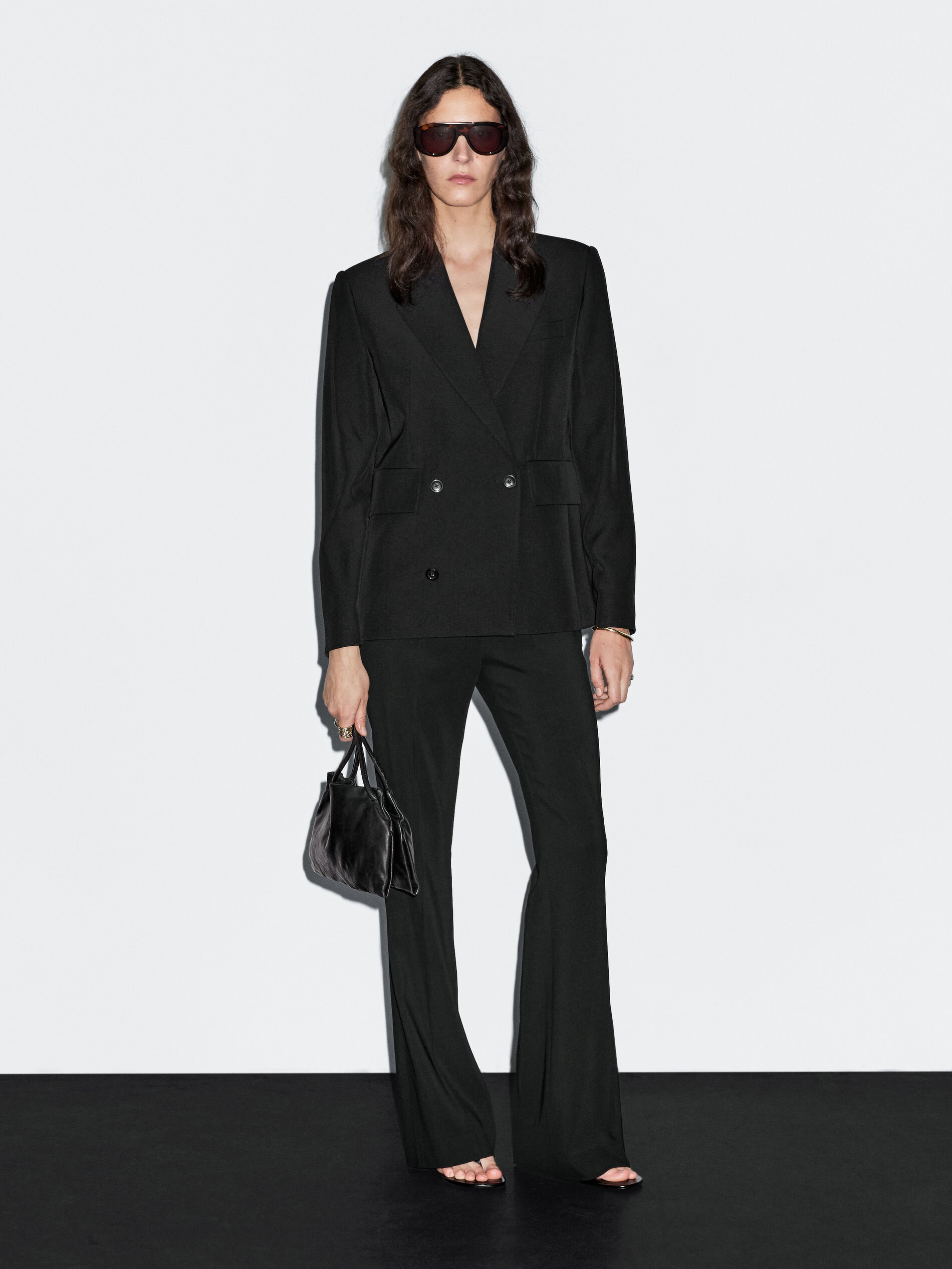 Cropped Wool Blend Double-Breasted Blazer