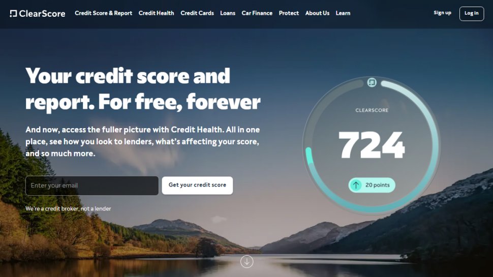 Website screenshot of ClearScore (August, 2025)