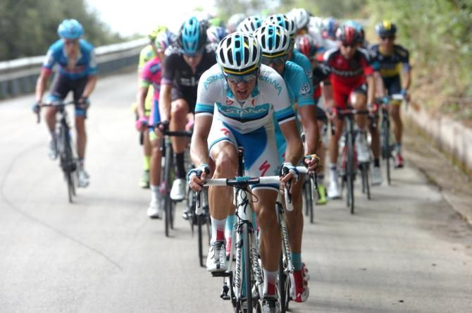 Estonian champion Tanel Kangert (Astana) sets a strong pace on the final climb