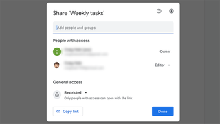 Google Drive sharing sheet