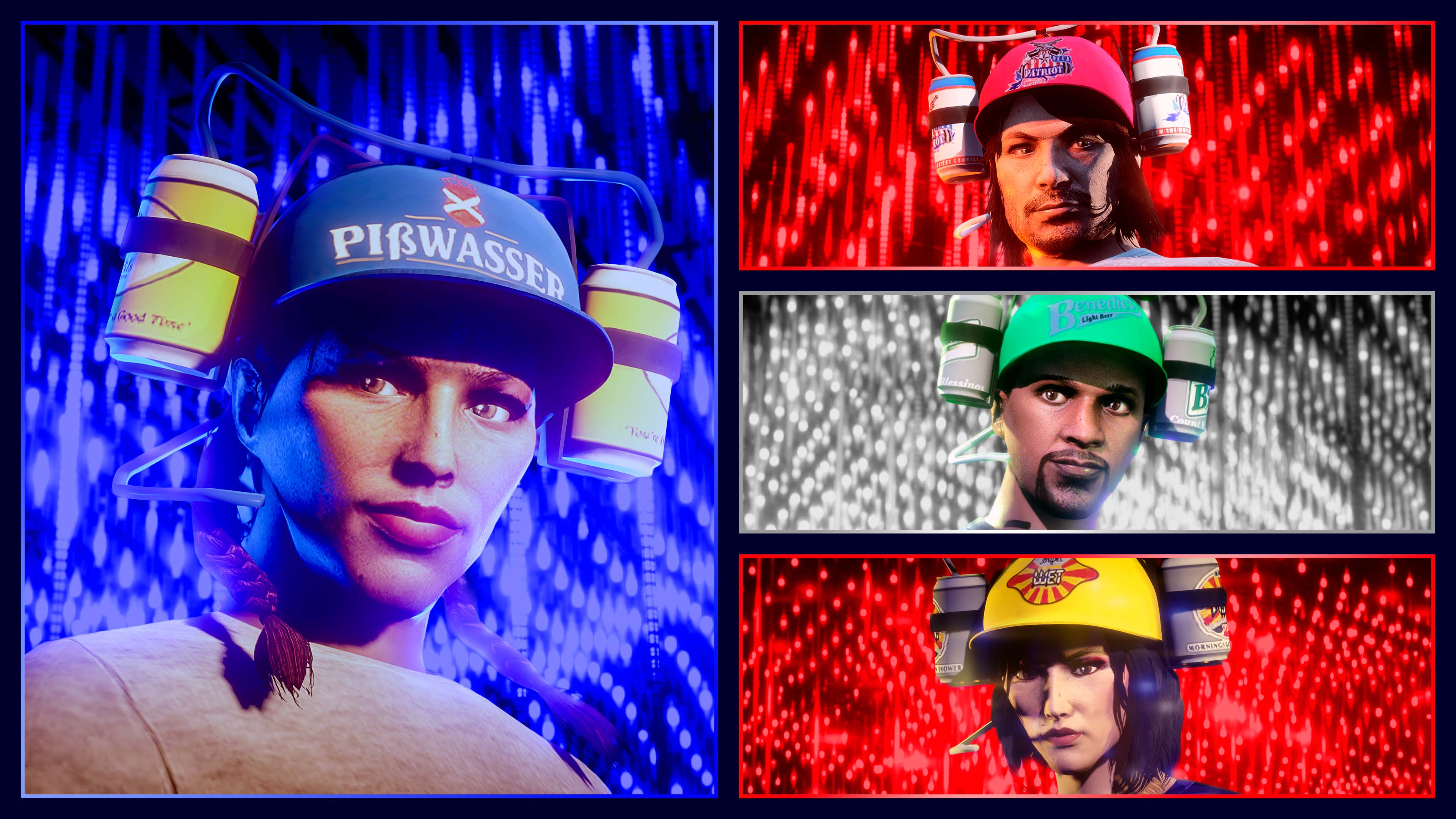 GTA Online Independence Day 2026 art showing the different beer hats