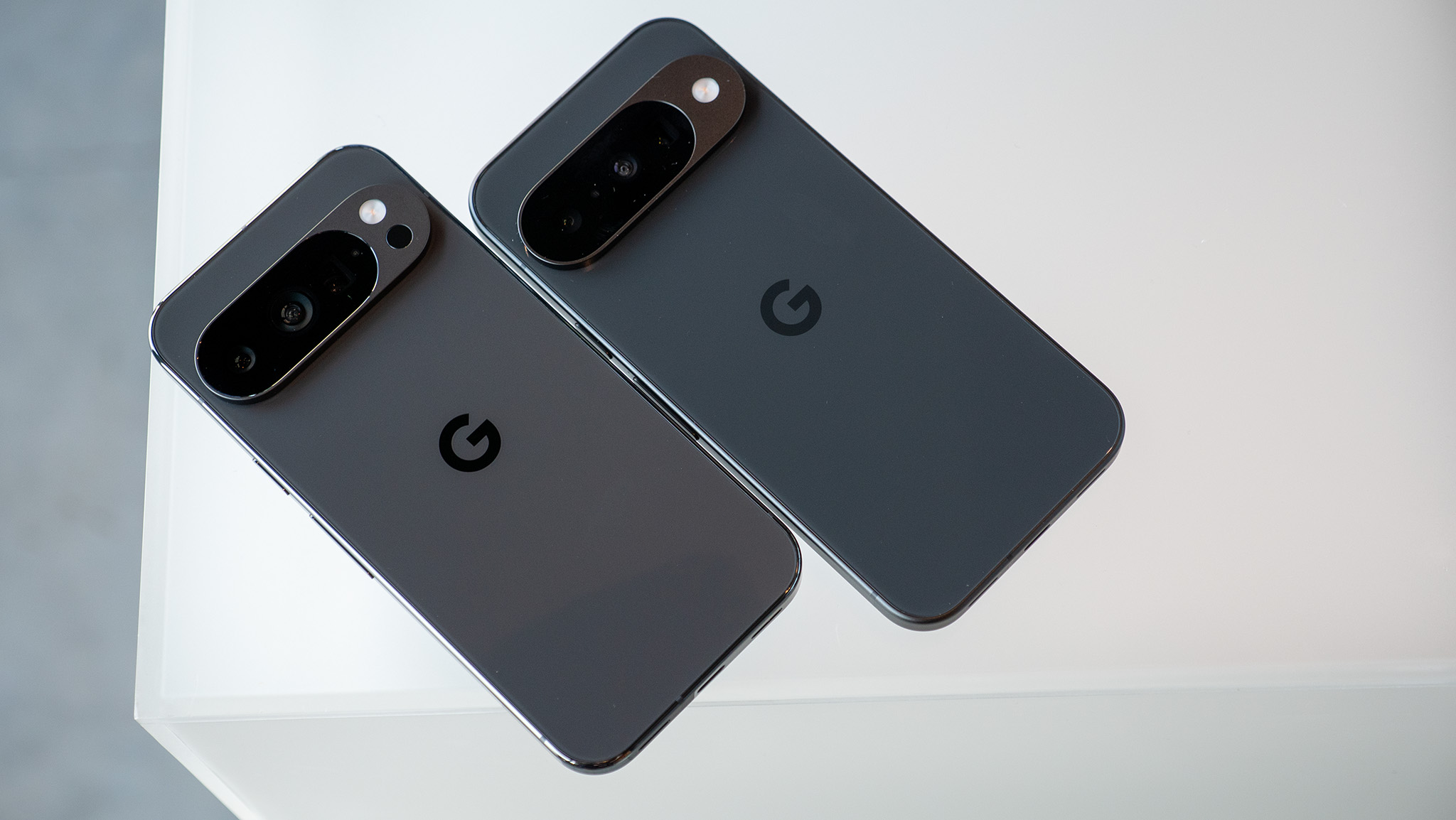 Comparing the obsidian colorsways of the Google Pixel 10 with the obsidian Google Pixel 10 Pro