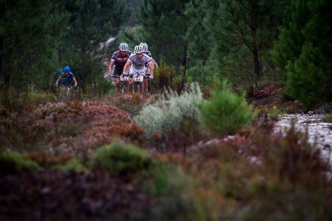 Nino Schurter of Scott-Odlo MTB Racing leads the break away group during the final stage