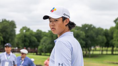 Kris Kim looks over his shoulder at the 2024 CJ Cup Byron Nelson on the PGA Tour