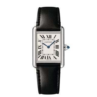 cartier black leather strap watch