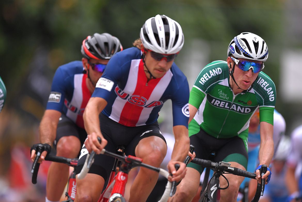 Kiel Reijnen (USA) with Dan Martin (Ireland)