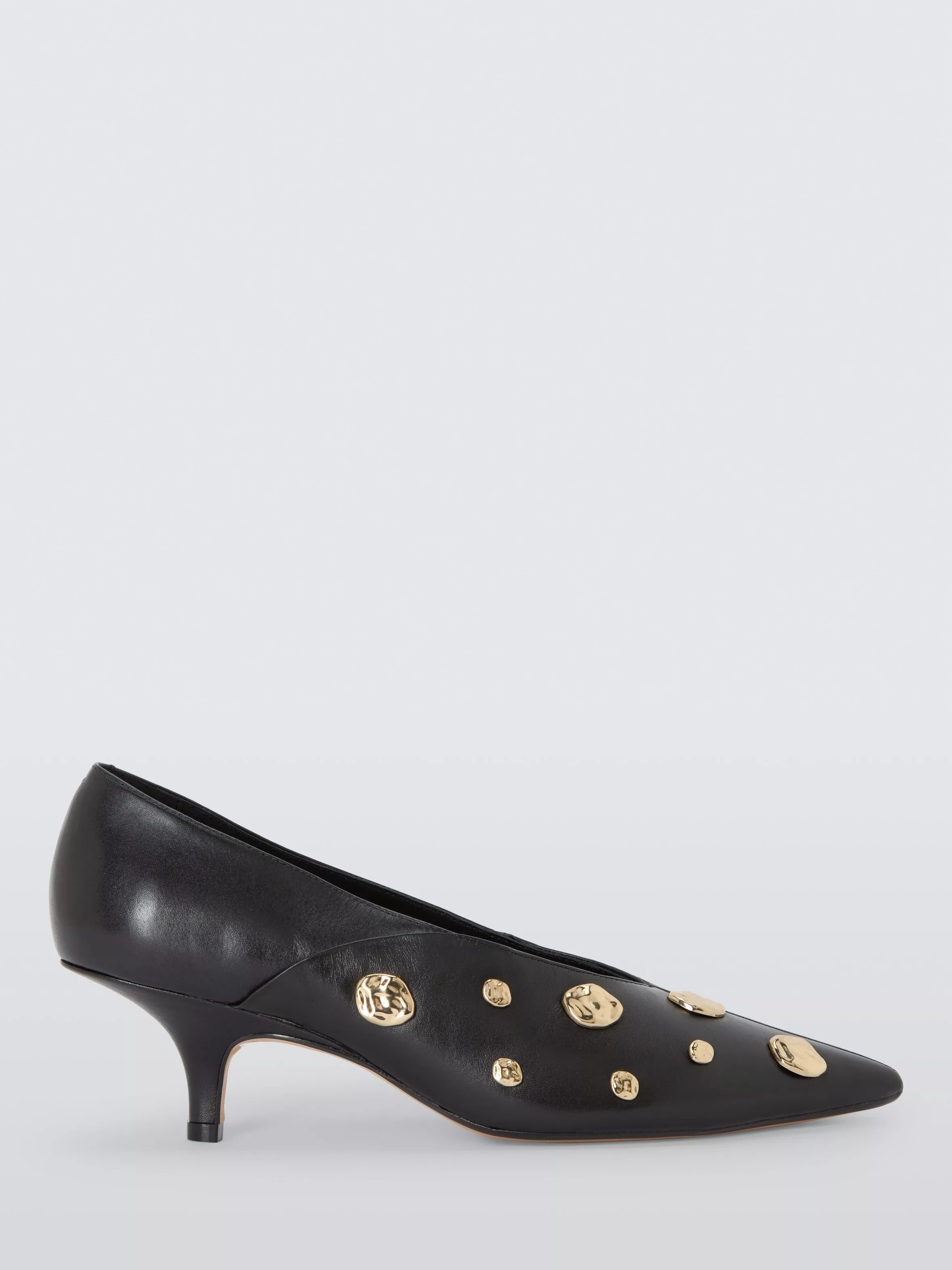 John Lewis Angel Leather Embellished Kitten Heel Court Shoes, Black