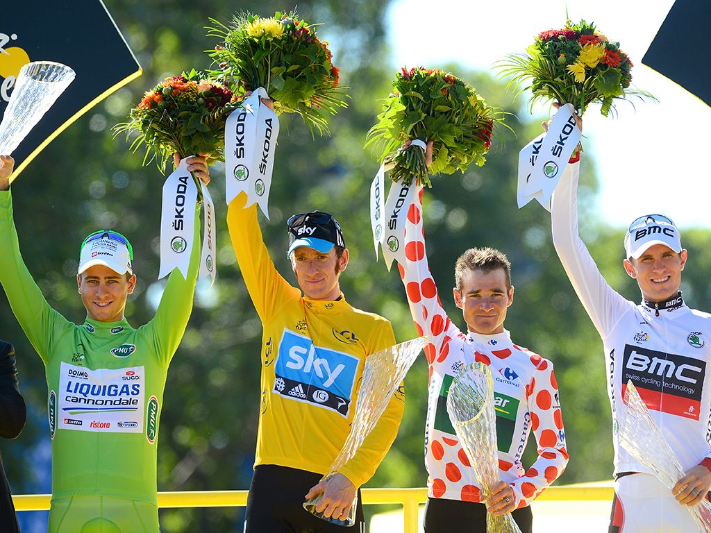The jersey winners of the 2012 Tour de France