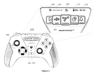 A patent image for an Xbox controller with a touchscreen display from Turtle Beach