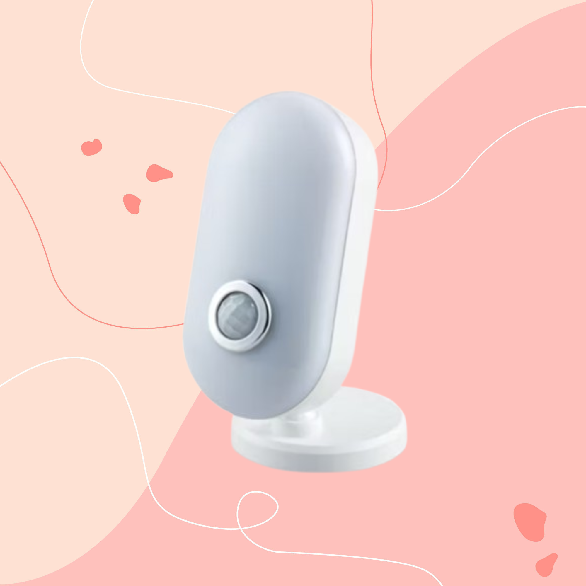 Aldi lamp with motion detector on pink background.