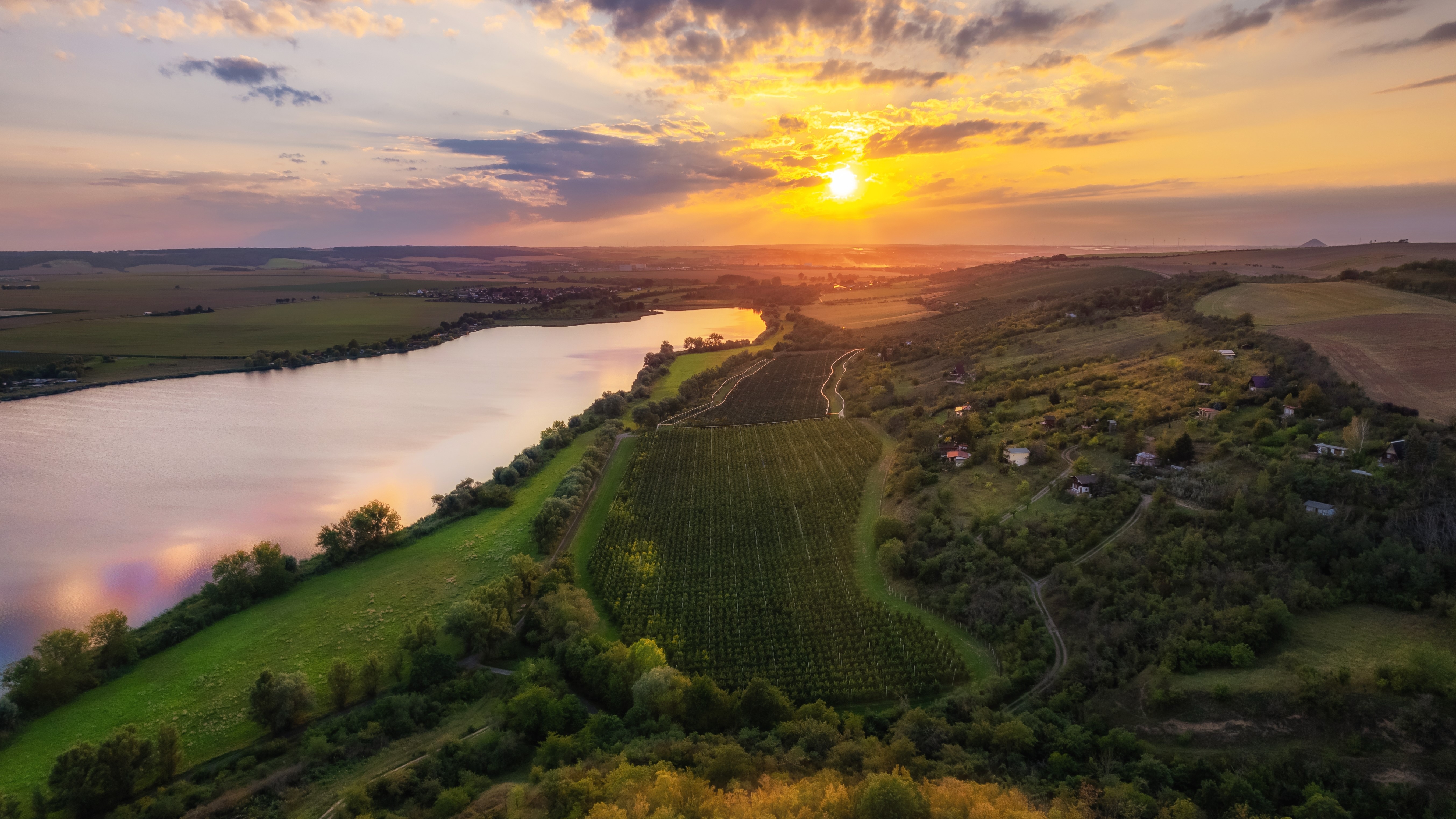 A view of Sweet Lake in Germany at sunset.