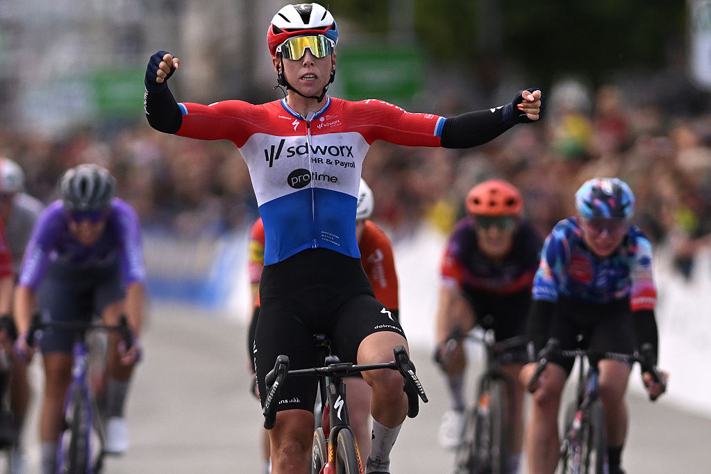 Lorena Wiebes of Netherlands and Team SD Worx - Protime celebrates at finish line as race winner during the 2nd Copenhagen Sprint 2026, Women's Elite a 156km one day race from Roskilde to Copenhagen / #UCIWWT / on June 13, 2026 in Copenhagen, Denmark. (Photo by Luc Claessen/Getty Images)