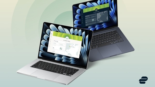 ExpressVPN's new Qt app on two Mac laptops, on light and dark mode &amp;ndash; promo image