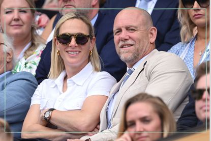 a close up of Mike Tindall and Zara Phillips in the crowd at Wimbledon 2022