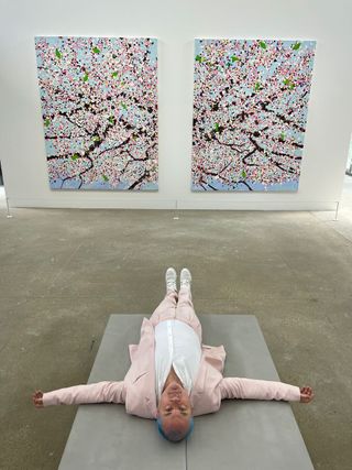 Portrait of Damien Hirst at his 'Cherry Blossoms'