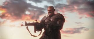 Karl Urban Skurge Firing Gun in Thor Ragnarok