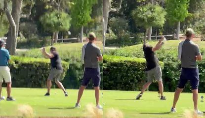 Mickelson hits a drive