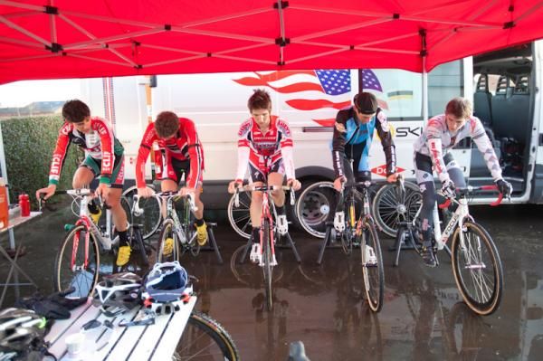 Euro Cross Camp riders warm up for a race.