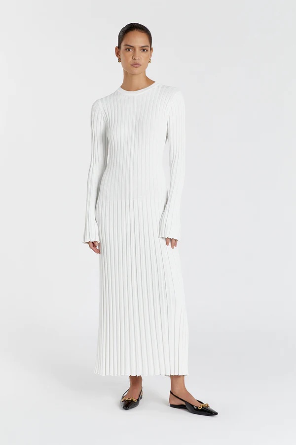 Ada Off White Long Sleeve Midi Dress