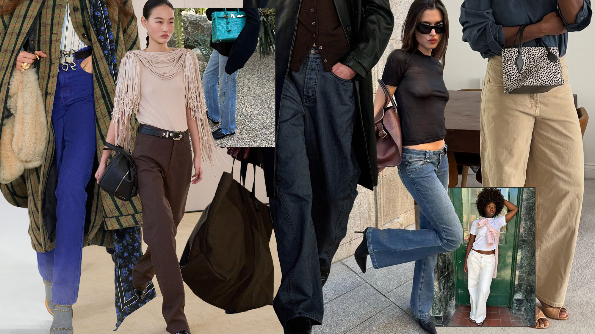 Runway and influencer images featuring the major fall 2026 denim trends.