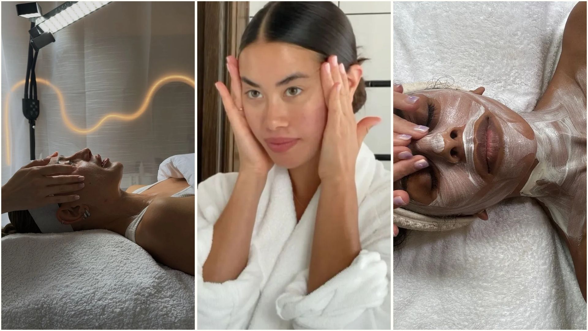 A collage of three women cleansing their skin
