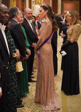 Catherine, Princess of Wales at an evening reception for members of the Diplomatic Corps at Buckingham Palace on December 5, 2023 in London, England