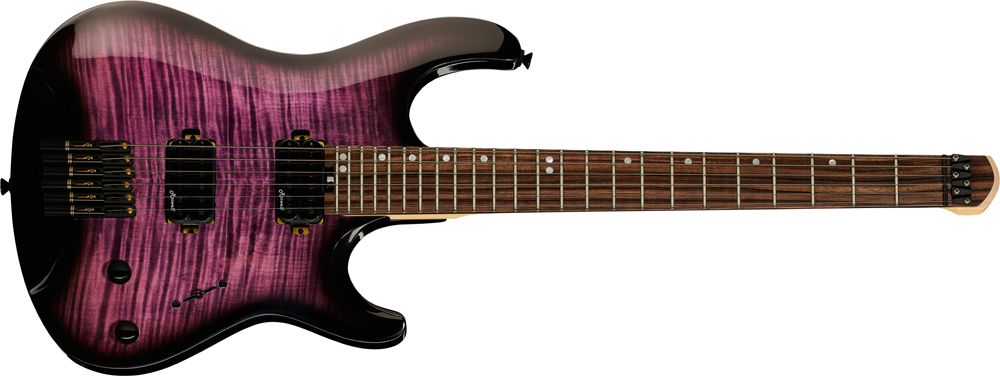Harley Benton Dullahan-AT 24 headless electric guitar in Purple Black Burst