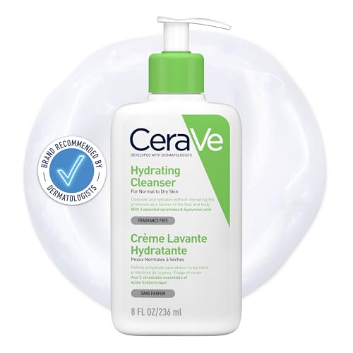 Cerave Hydrating Cleanser, Face & Body, With 3 Essential Ceramides & Hyaluronic Acid, Fragrance & Soap Free, for Normal to Dry Skin, 236 Ml/8 Oz