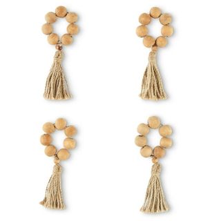 Better Homes & Garden Wood Bead and Tassel Napkin Rings, Natural, 2.5