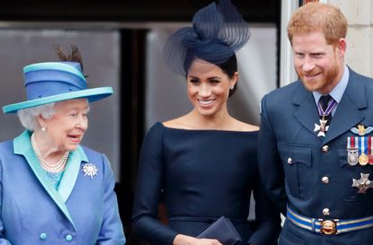 queen supports prince harry meghan markle canadian brooch