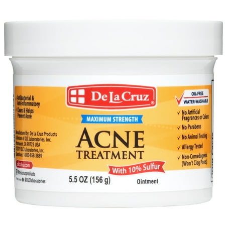 De La Cruz Maximum Strength Acne Treatment Ointment With 10% Sulfur, for Cystic Acne, Pimples and Blackheads, 5.5 Oz