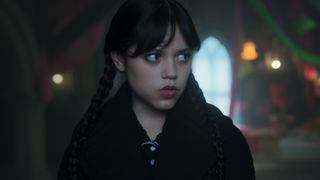 Jenna Ortega looking to the side in Wednesday Season 2