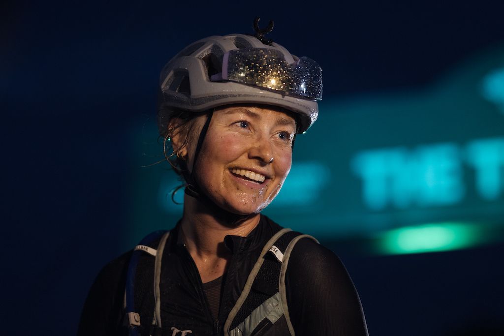 Amity Rockwell after crossing the finish line at The Traka 360 2023
