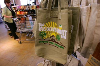 Reusable grocery bags for sale at Whole Foods