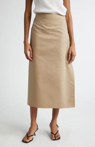 Side Detail Cotton Blend Midi Skirt