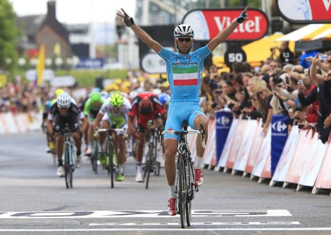 Vincenzo Nibali (Astana) wins after a brave solo move