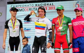 Rigoberto Uran makes his first visit to the Colombian national championships podium since 2007.