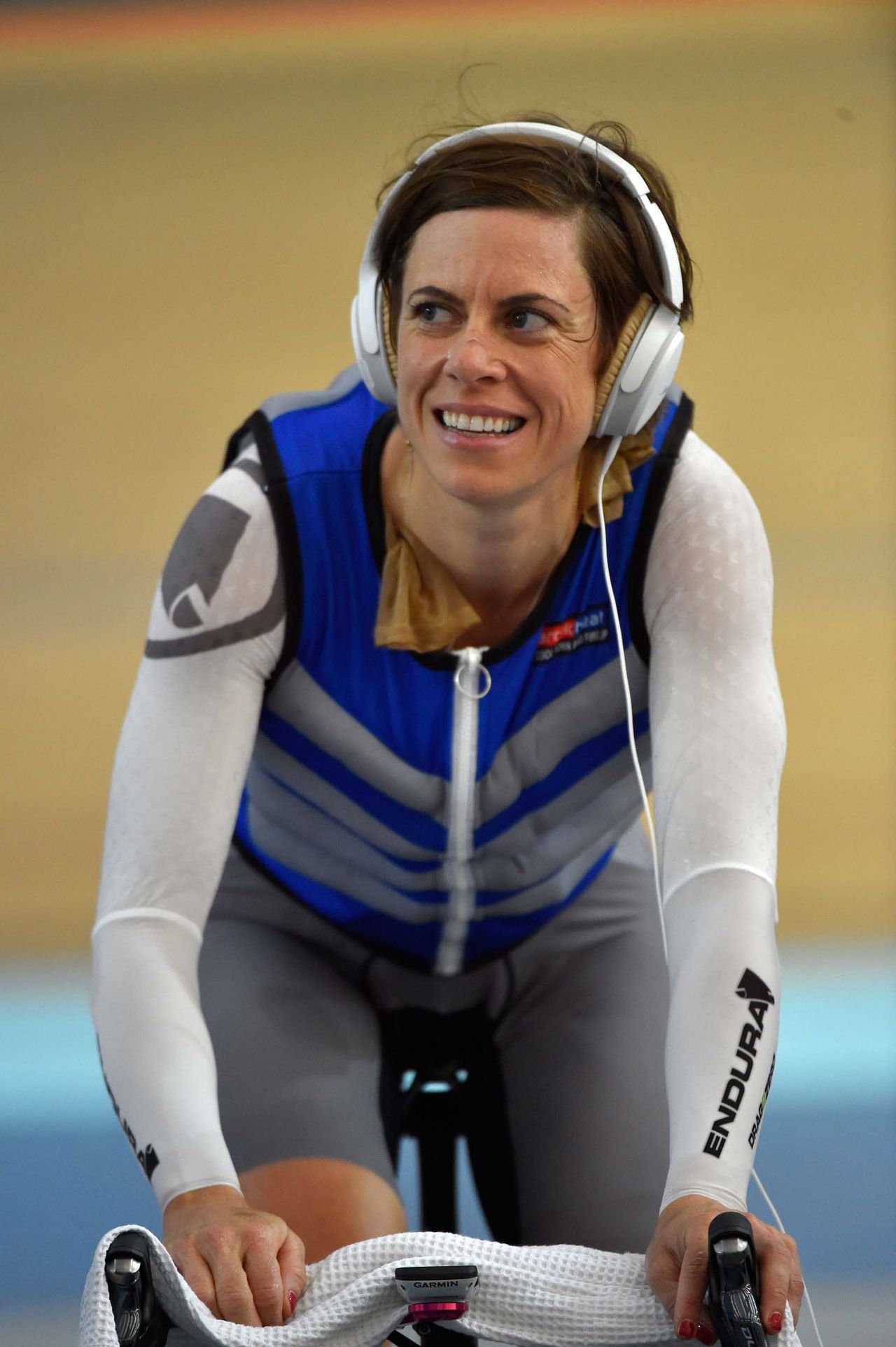 Bridie O'Donnell warms up ahead of her UCI Hour Record attempt.