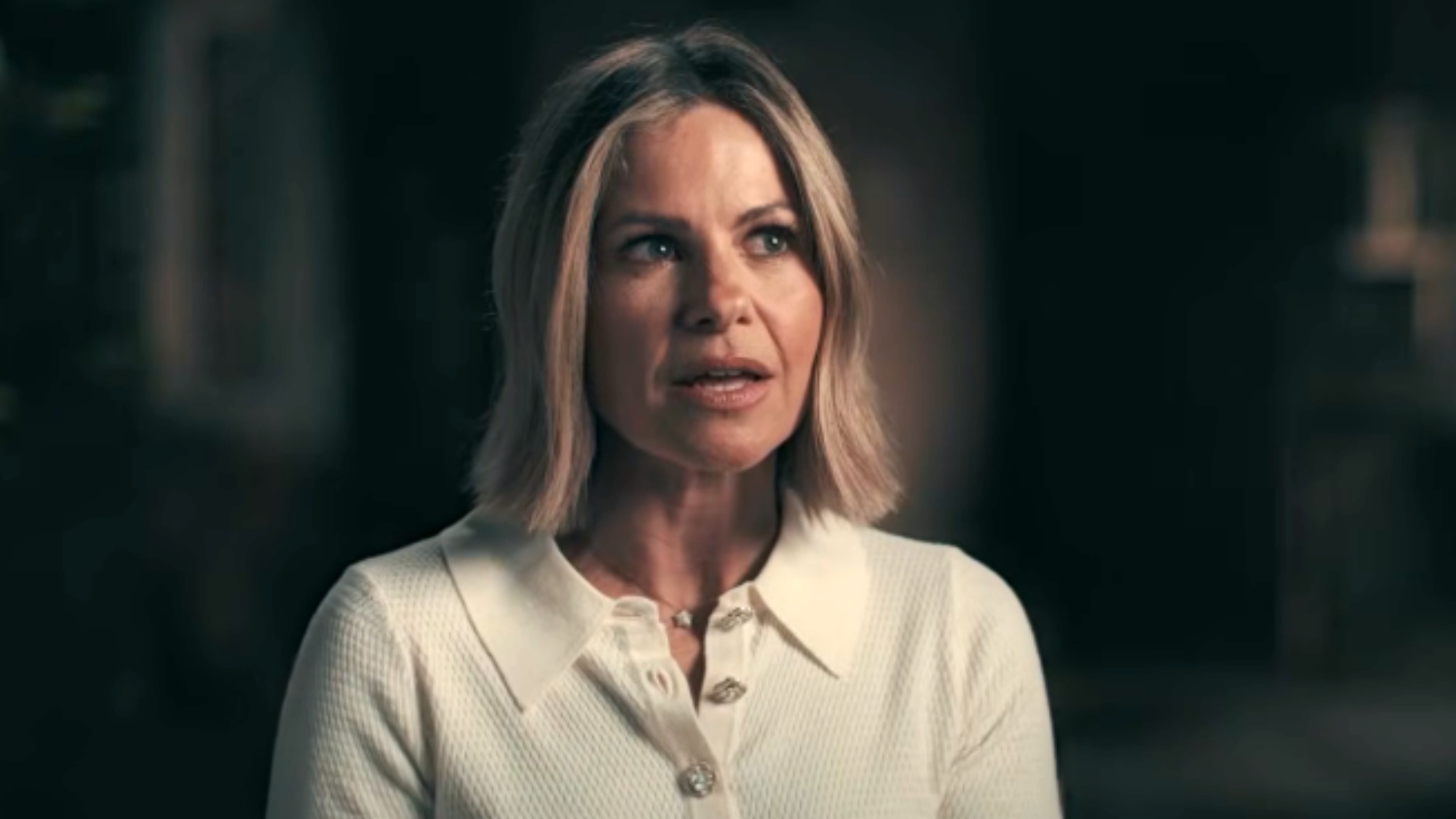 A screenshot of Candace Cameron Bure in a confessional for Special Forces.