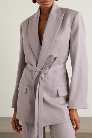 Victoria Beckham Belted Textured-Wool Blazer